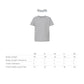 A size chart for a youth short-sleeve T-shirt, showing a light gray shirt graphic above a table with body length, body length tolerance, and chest width measurements for sizes XS through XL.