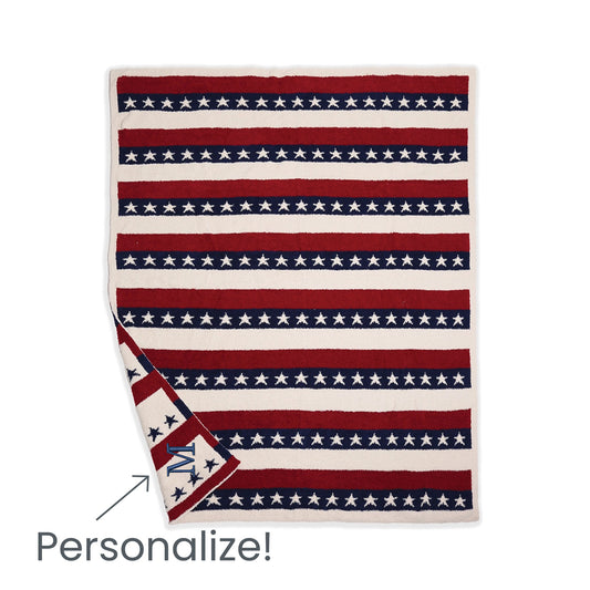 usa star cozy microfiber throw blanket with custom embroidered initial on the bottom corner
