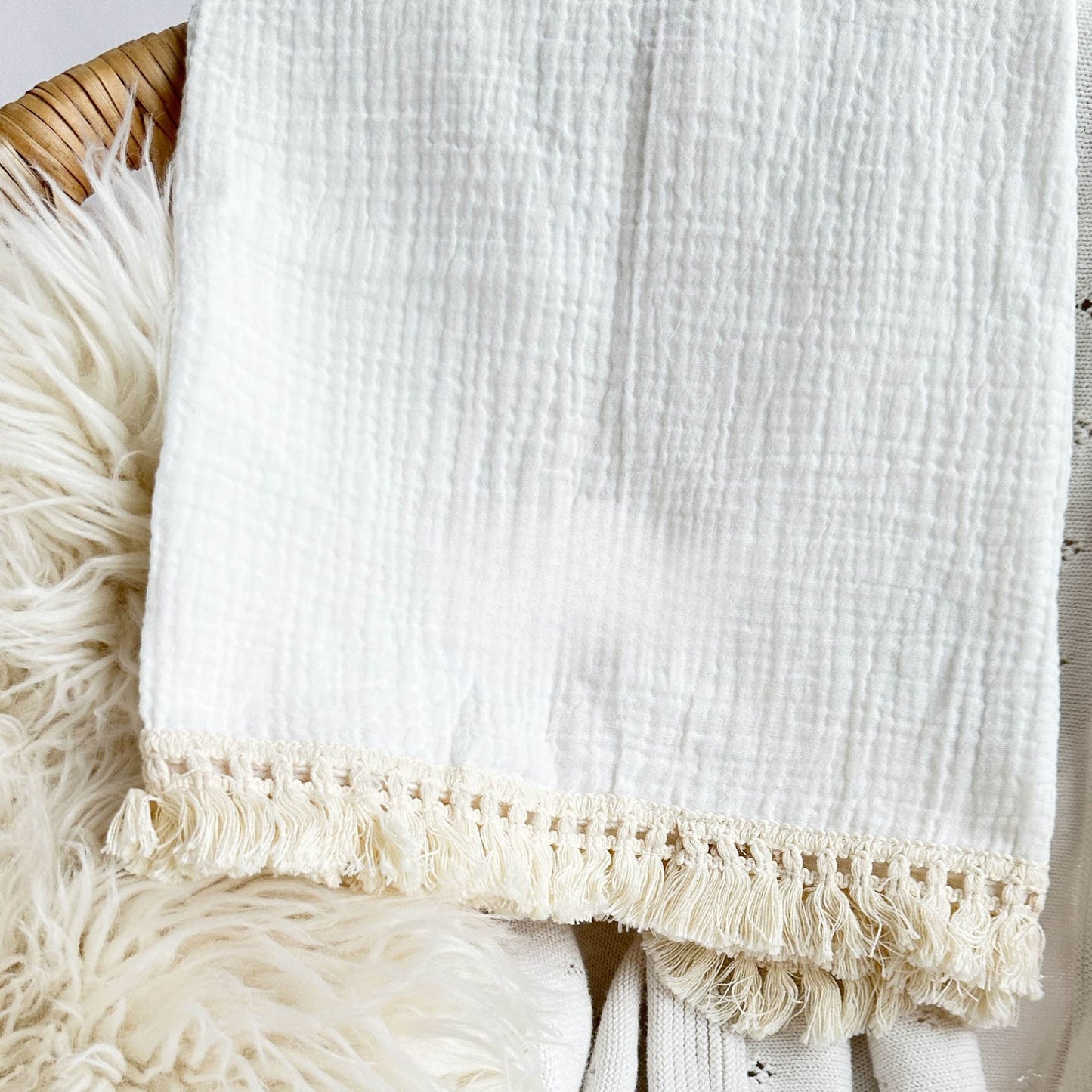 Embroidered Newborn Muslin Blanket with Decorative Trim