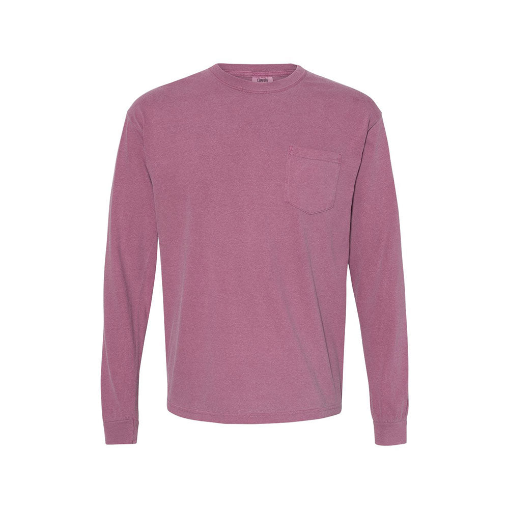 berry comfort colors long sleeve pocket tee