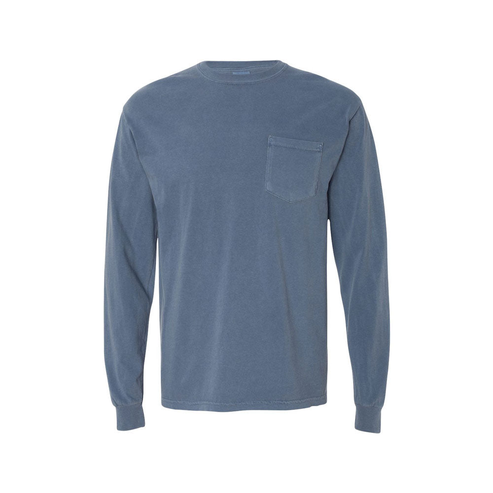 blue jean comfort colors long sleeve pocket tee