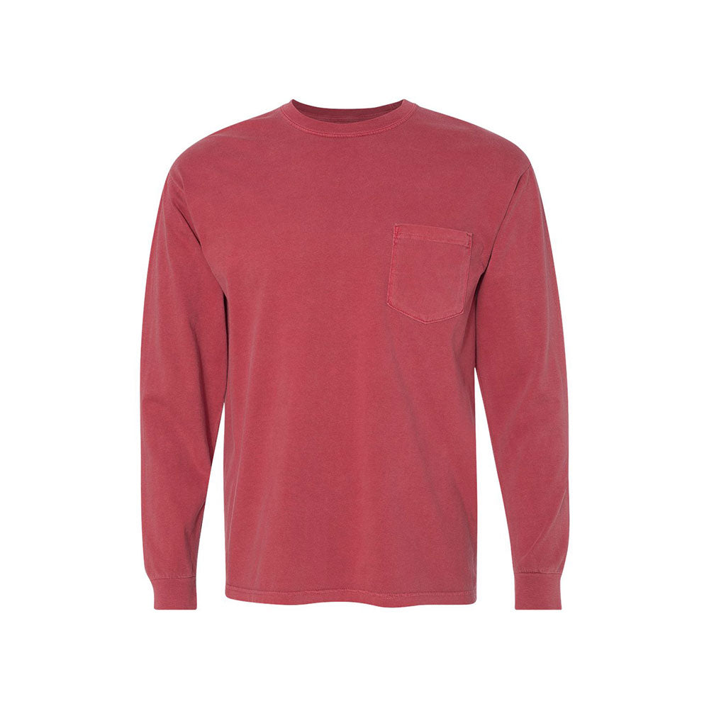 crimson comfort colors long sleeve pocket tee