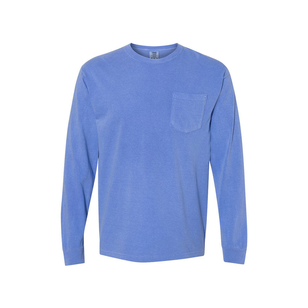 flo blue comfort colors long sleeve pocket tee