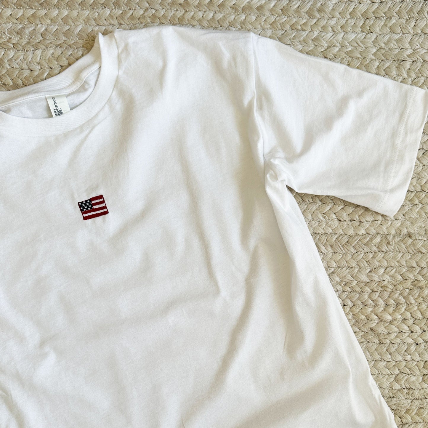 Mini American Flag Embroidered Boxy Fit Tee