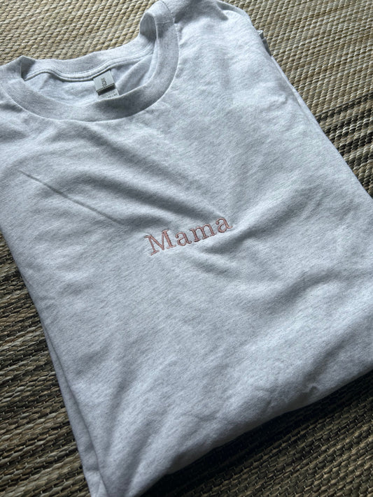 Ash Minimal Mama Embroidered Crewneck T-shirt | 3XL | Mama | Blooper