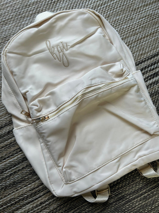 Creme Monogrammed June Nylon Backpack | kgi | Blooper
