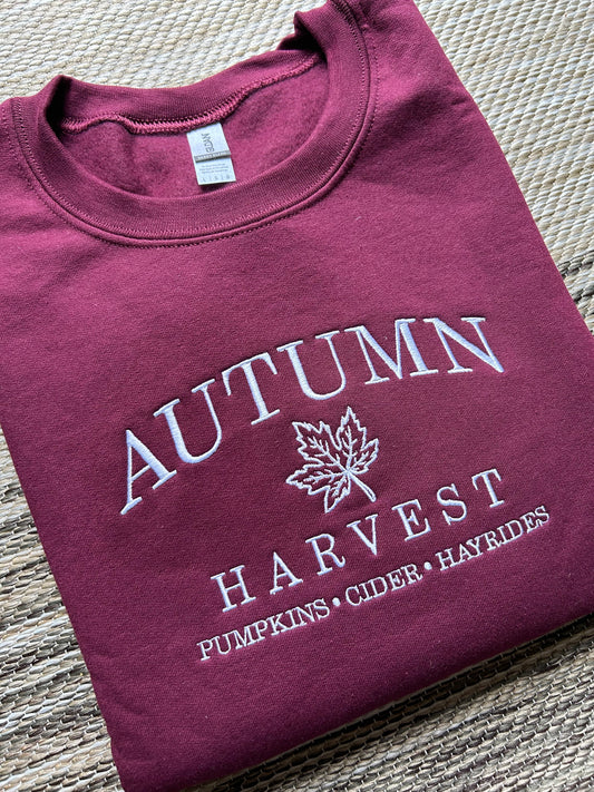 Maroon Autumn Harvest Embroidered Crewneck Sweatshirt | Large | Blooper
