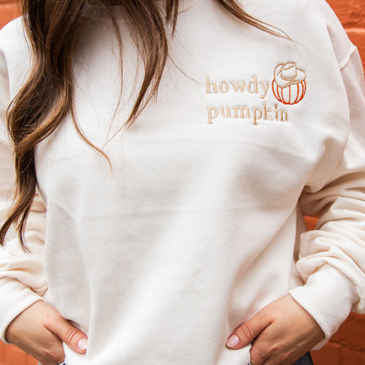 Howdy Pumpkin Embroidered Gemma Crewneck Sweatshirt