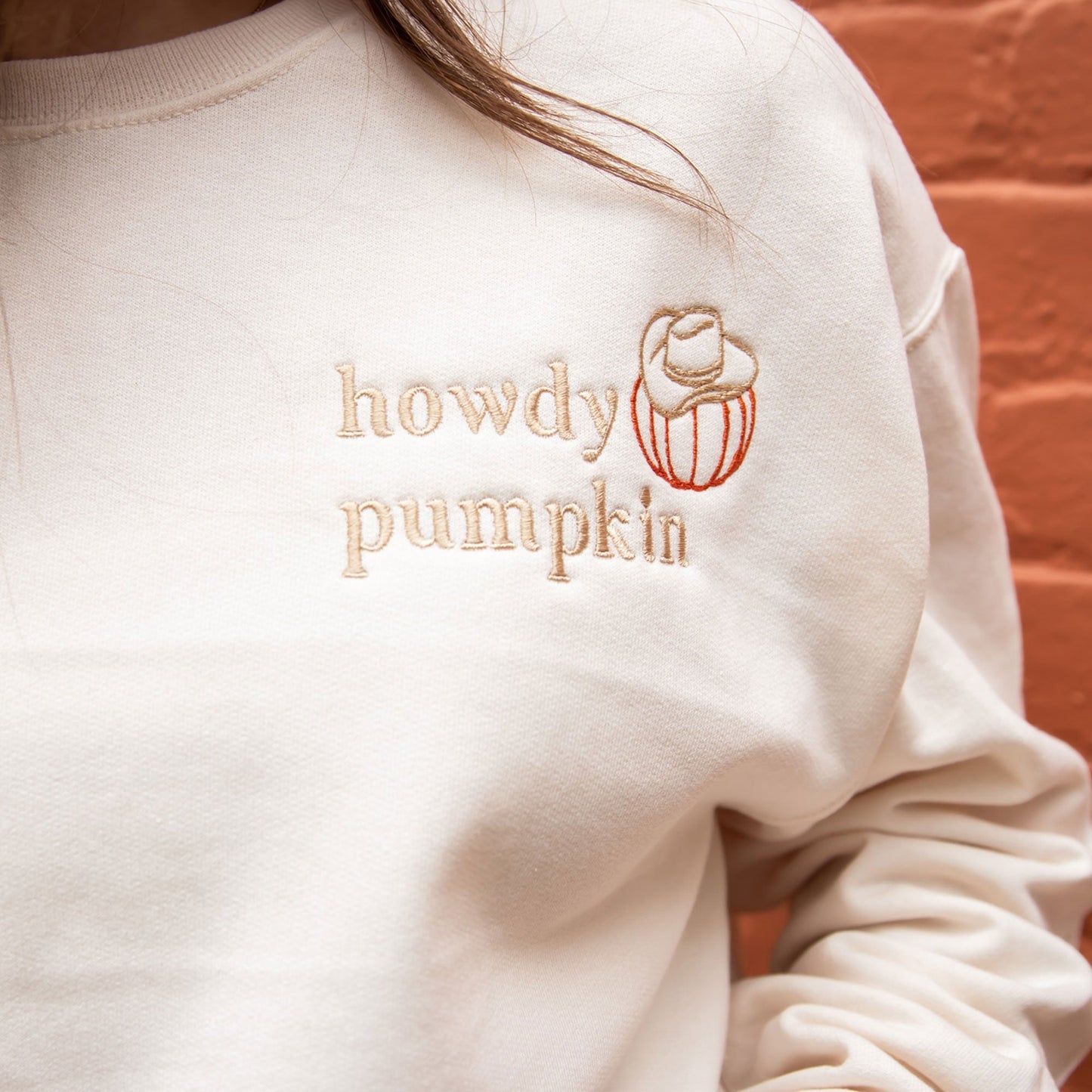 Howdy Pumpkin Embroidered Gemma Crewneck Sweatshirt