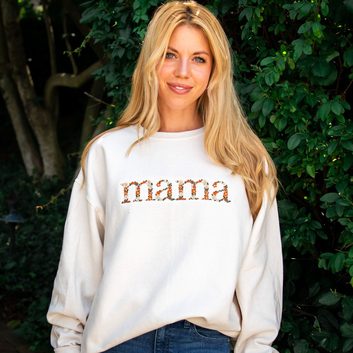 Fall Floral Mama Embroidered Gemma Crewneck Sweatshirt