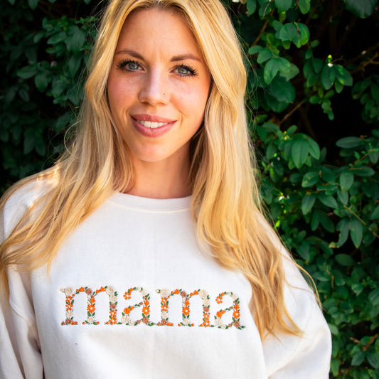 Fall Floral Mama Embroidered Gemma Crewneck Sweatshirt