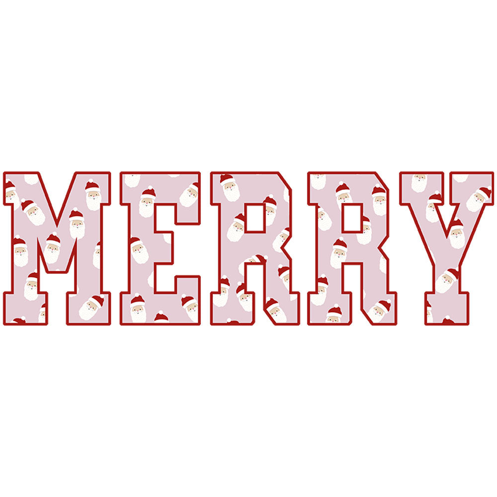 MERRY design with red and pink pastel and mini santa clause pattern