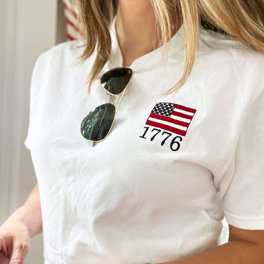 1776 American Flag Embroidered T-Shirt