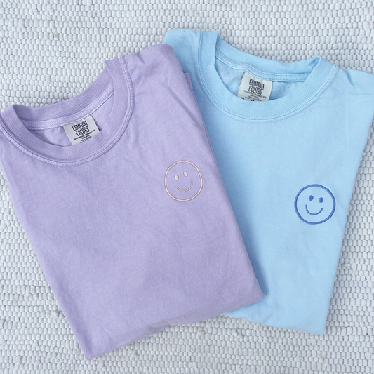 Embroidered Smiley Face Comfort Colors T-Shirt