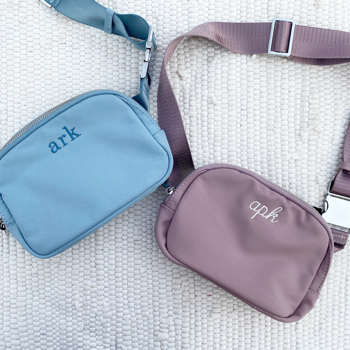 Personalized Embroidered Mini Belt Bag - Crossbody Fanny Pack with Adjustable Belt and Silver/Gold Metal Detail