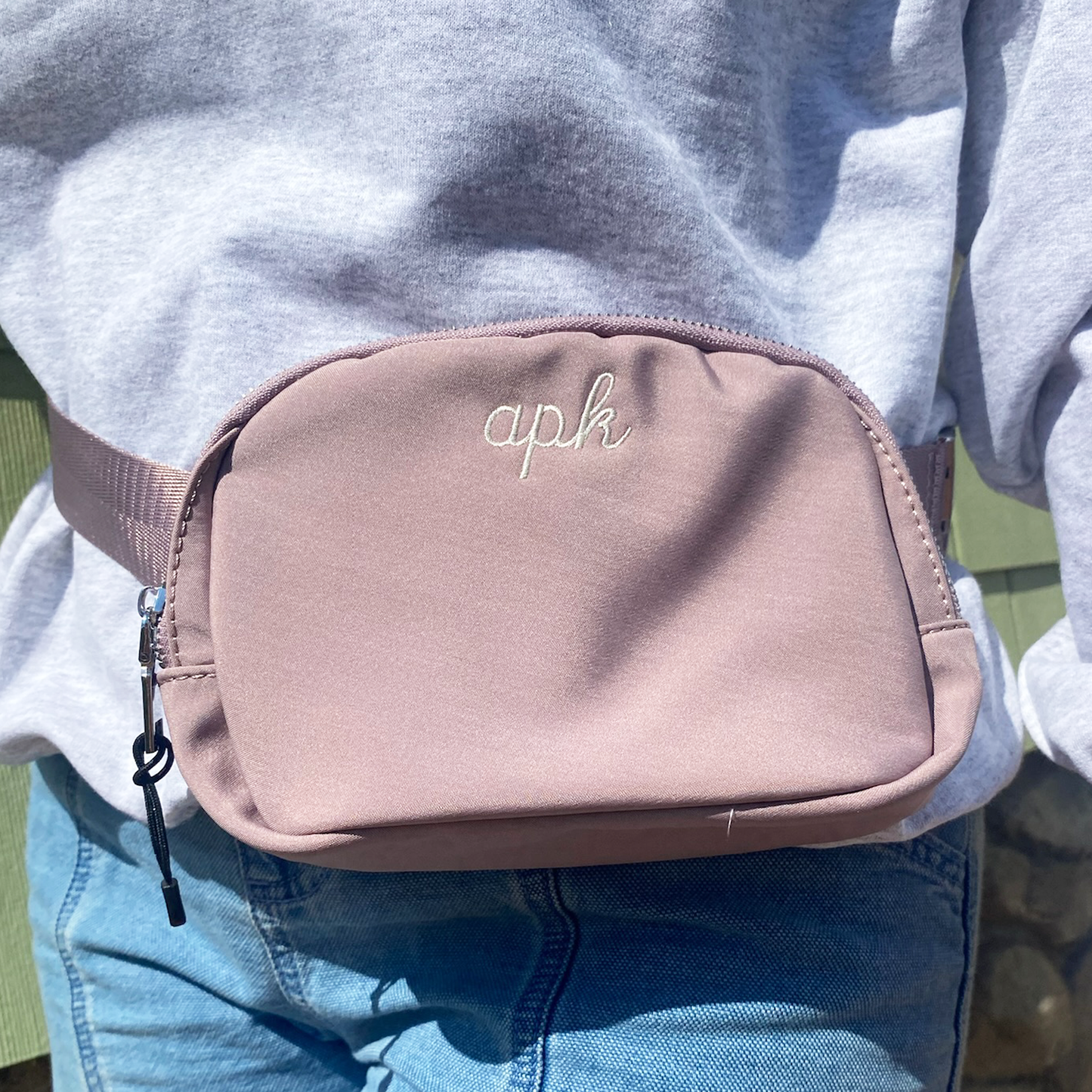 Personalized Embroidered Mini Belt Bag - Crossbody Fanny Pack with Adjustable Belt and Silver/Gold Metal Detail