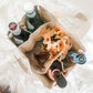 top view of a canvas 4 bottle wine tote with personalization