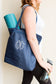 navy tote bag with monogram embroidered in white thread