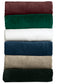 stack of golf towels: maroon, hunter, white, navy, khaki, black