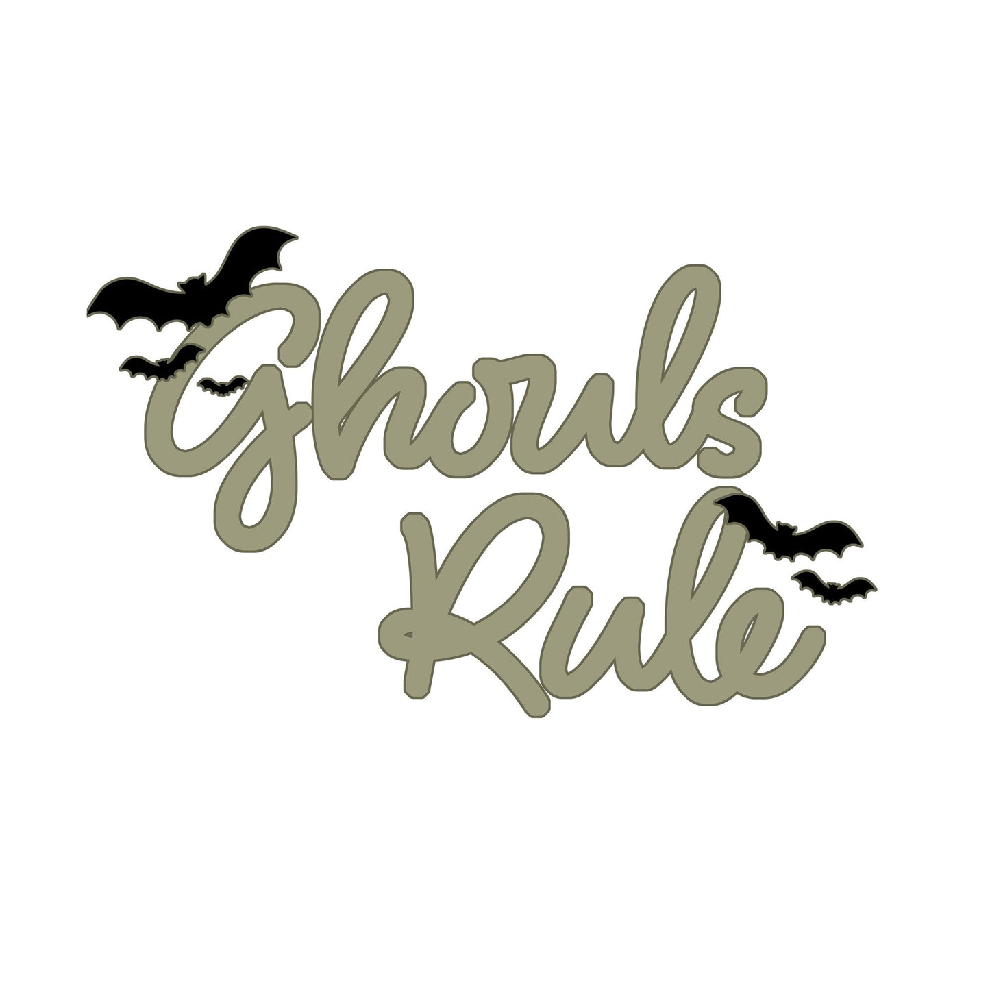 ghouls rule script design in a sage green with bnlack bats