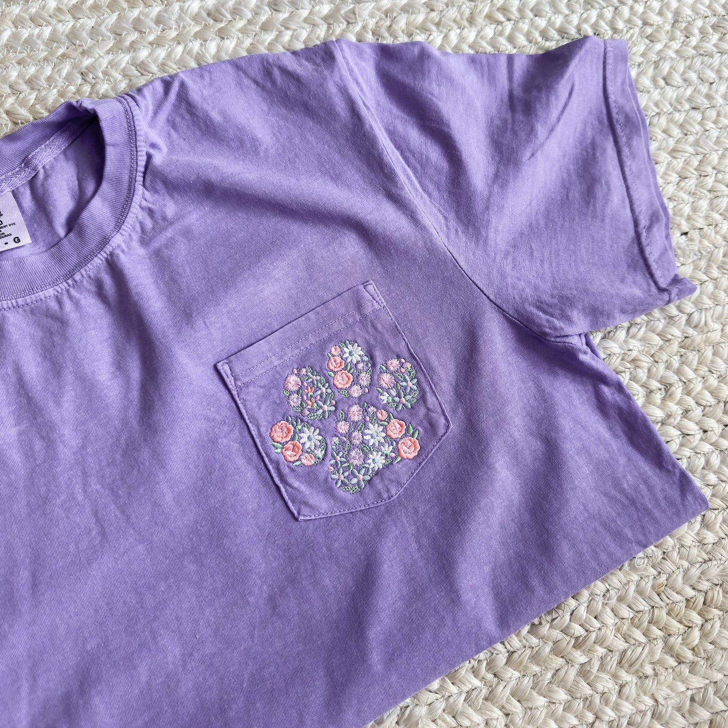 Floral Paw Print Comfort Colors Pocket Tee