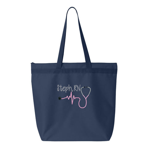 Personalized Nurse Zippered Tote Bag