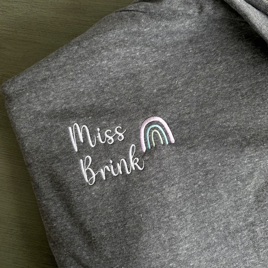 Customizable Ladies Tri-Fleece Hooded Pullover for Teachers with Rainbow Design