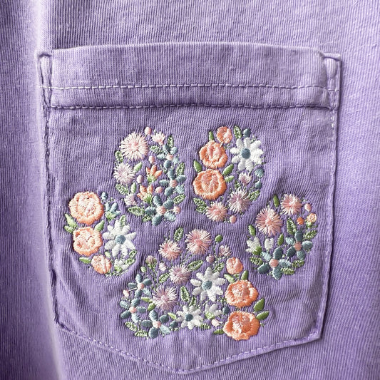 Floral Paw Print Comfort Colors Pocket Tee