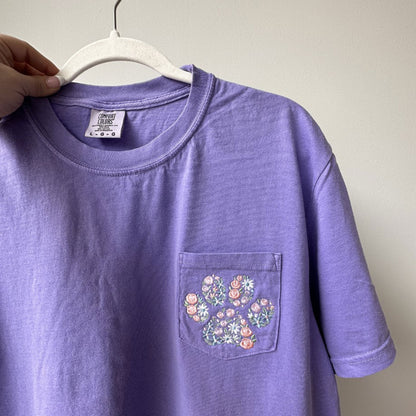 Floral Paw Print Comfort Colors Pocket Tee